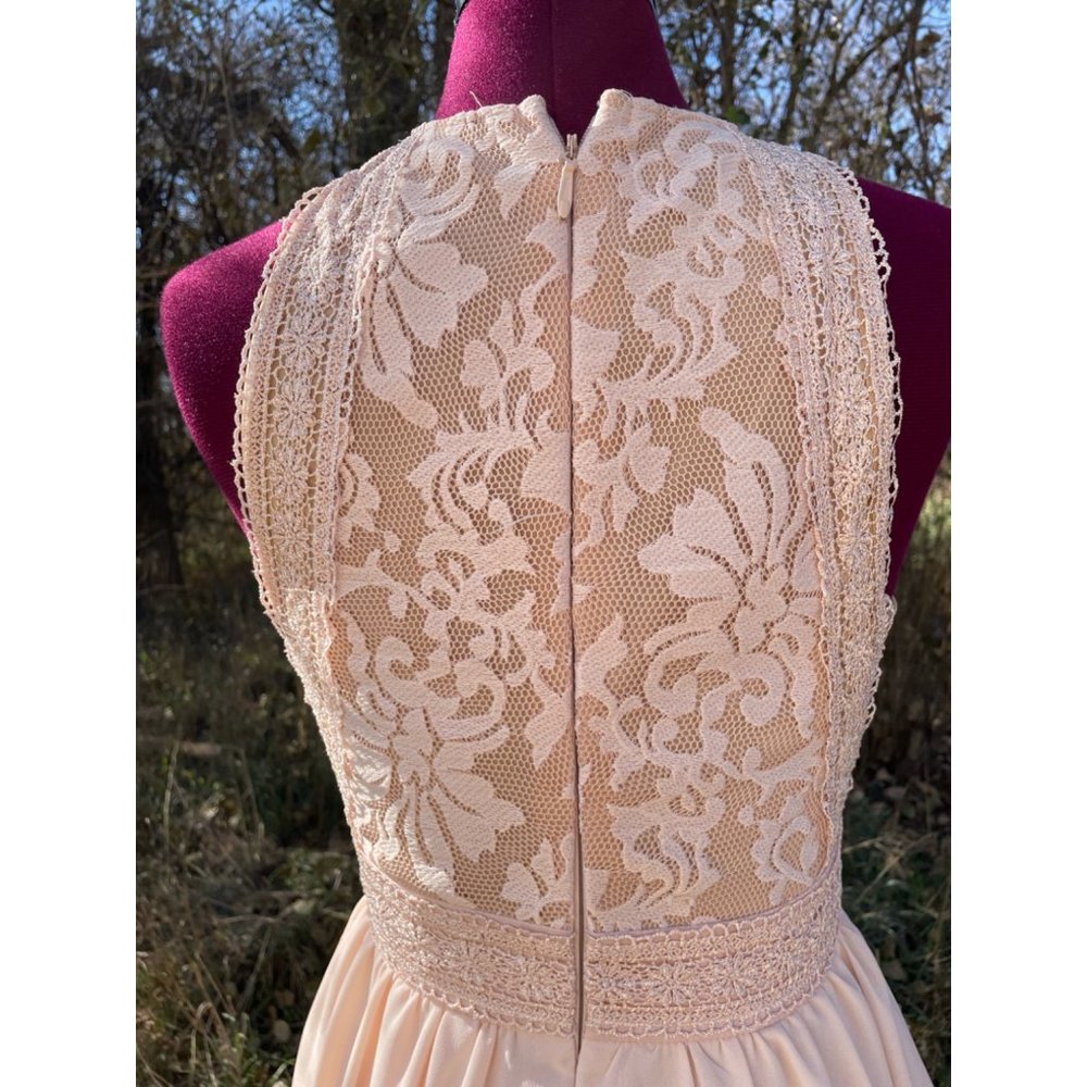 LuLus Pink Blush Maxi Formal Dress Lace Top Chiffon Skirt XS - Picture 9 of 13